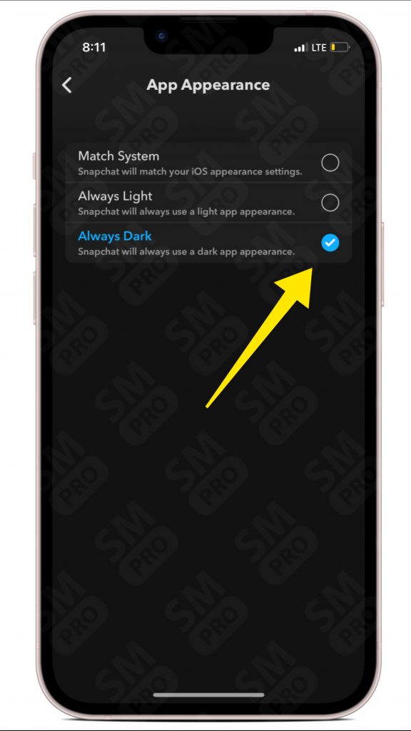 How to get dark mode on Snapchat without app appearance?